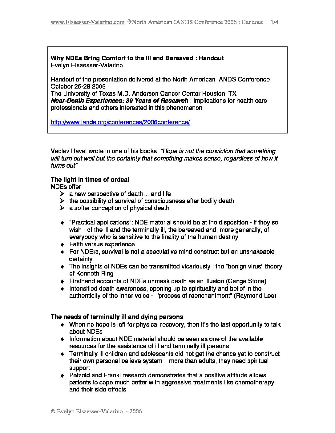 2006.10.25 | Hand-out | IANDS Conference